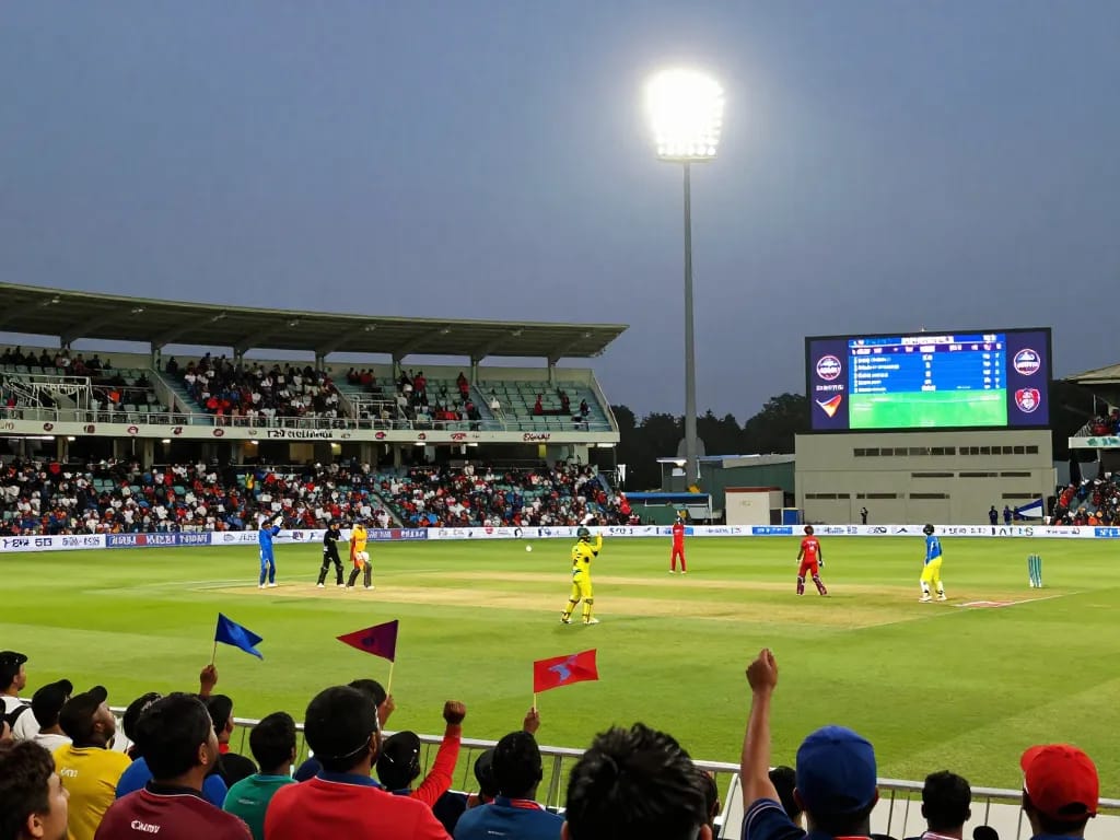 Exciting T20 World Cup scene showcasing crickex action with players and cheering fans.