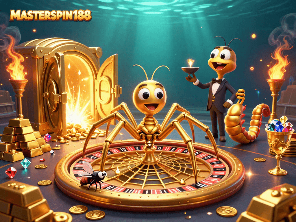 Join the thrilling atmosphere at MASTERSPIN188 with vibrant casino elements and characters in action.