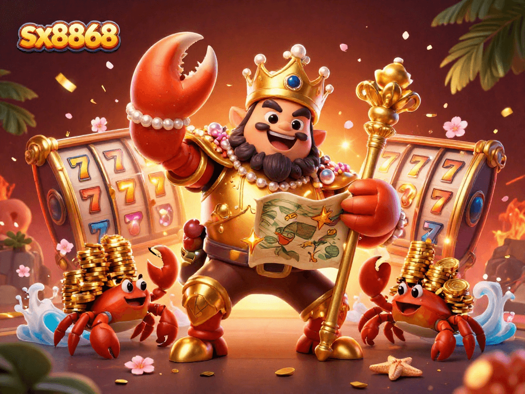 Visit sx8868 to embark on exciting slots adventures with a golden crab emperor and treasure map.
