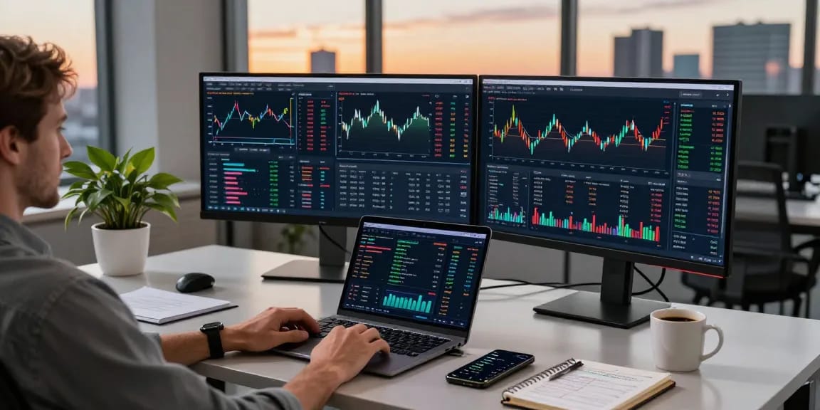 Funexchange platform featuring advanced cryptocurrency trading dashboard and security tools in a modern professional workspace.