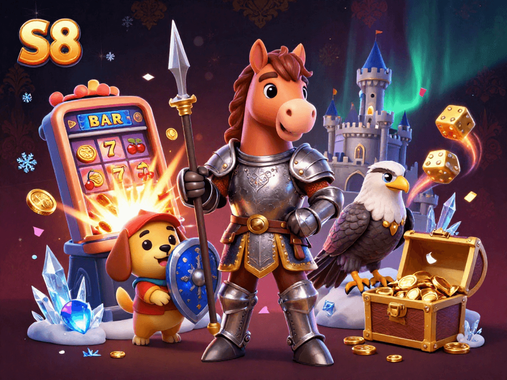 S8 offers thrilling casino experiences with vibrant slot machines and engaging characters.