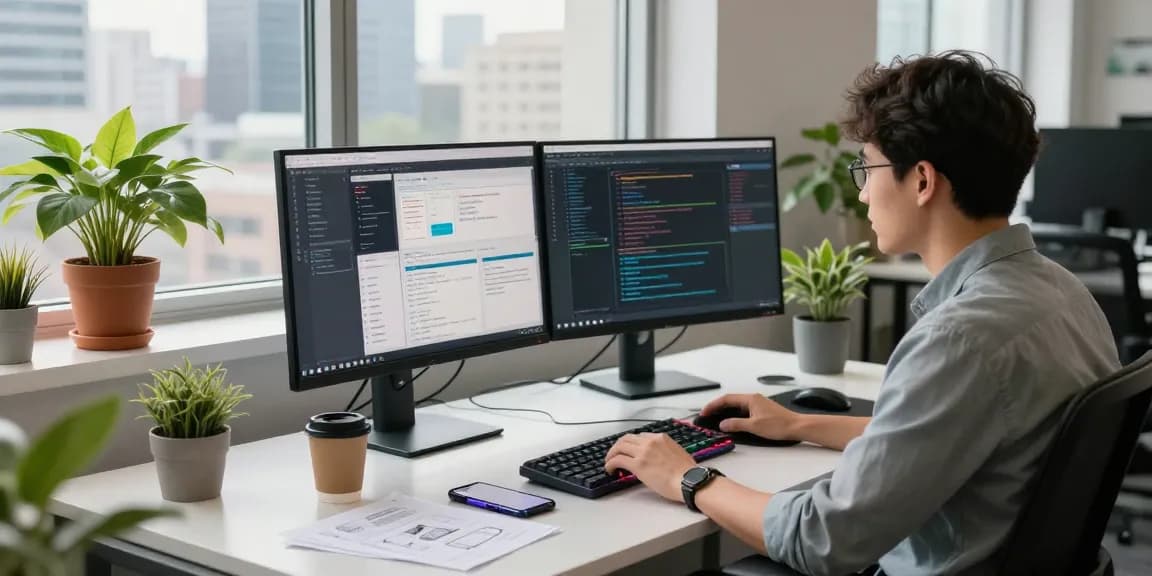 software developer working on code in a modern tech office at teiegramin.com