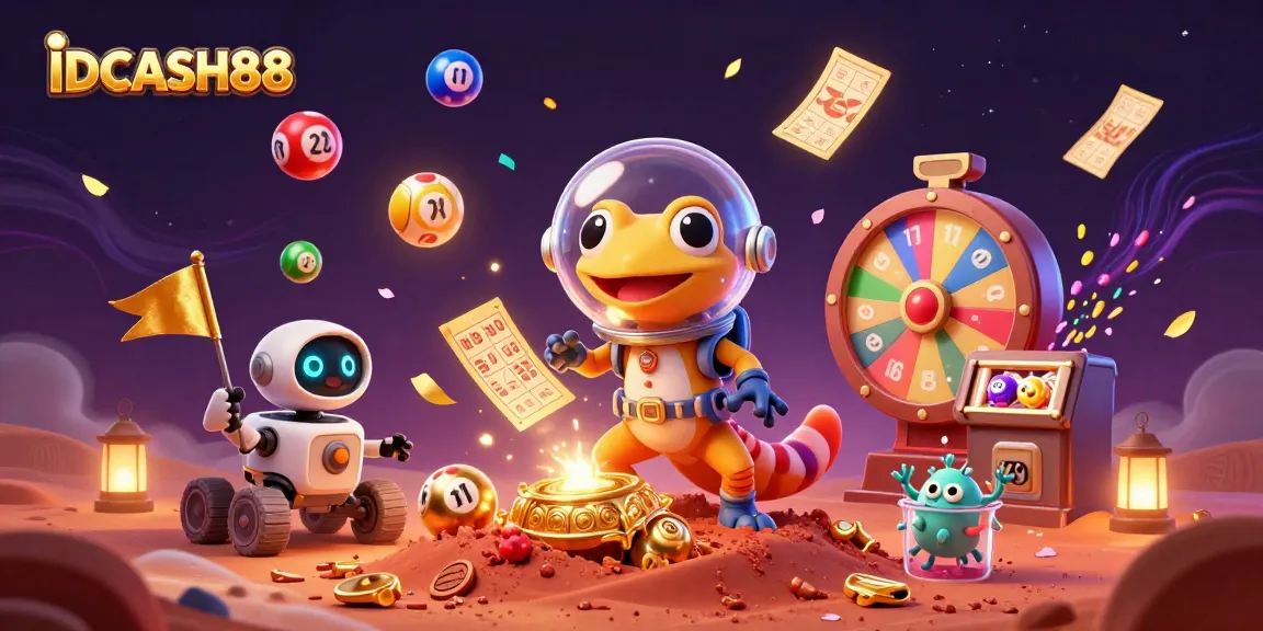 Engage with IDCASH88 for vibrant casino excitement featuring lottery elements and alien characters.