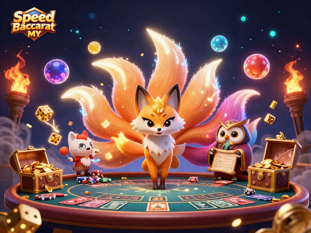 Play Speed Baccarat MY with an enchanting scene of vibrant characters, casino elements, and winning energy.