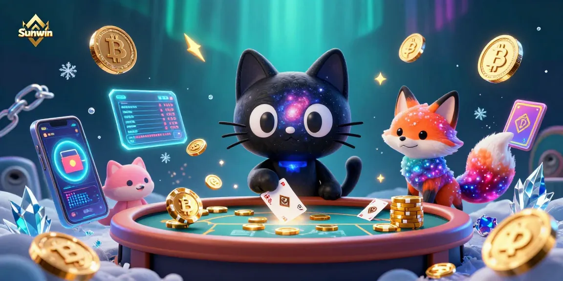 Engage with Sunwin's cosmic casino experience, featuring a black hole cat and colorful gas fox.