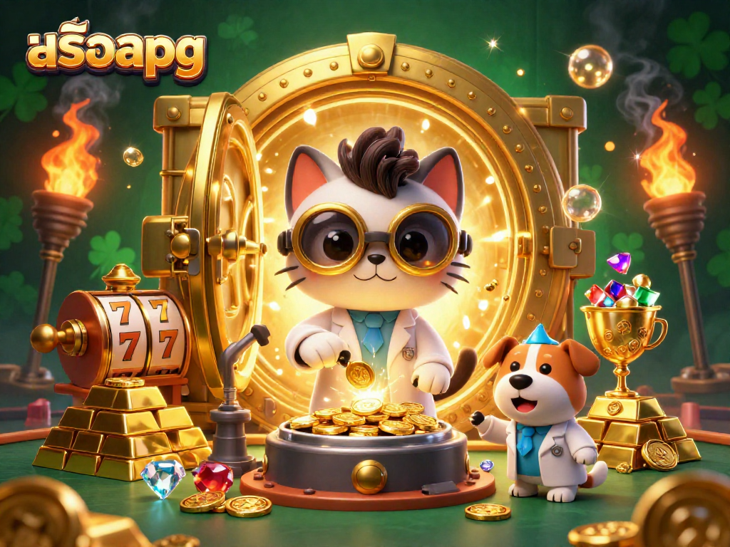 Experience excitement with สล็อตpg in a vibrant casino lab scene full of treasures and fun.