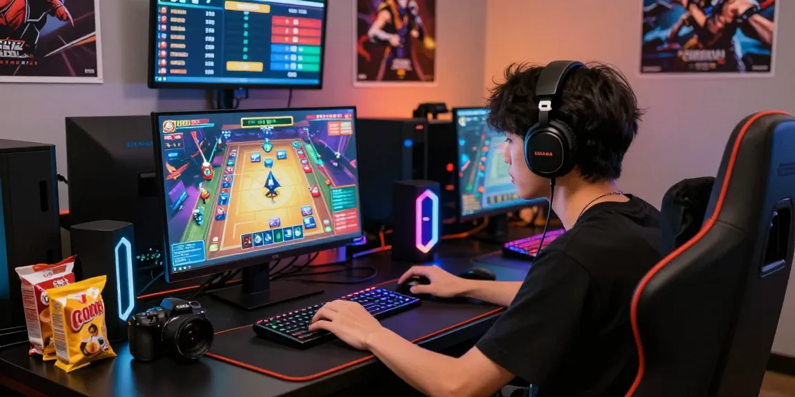 Engaged gamer enjoying card games on 68gamebai platform in a lively gaming environment.