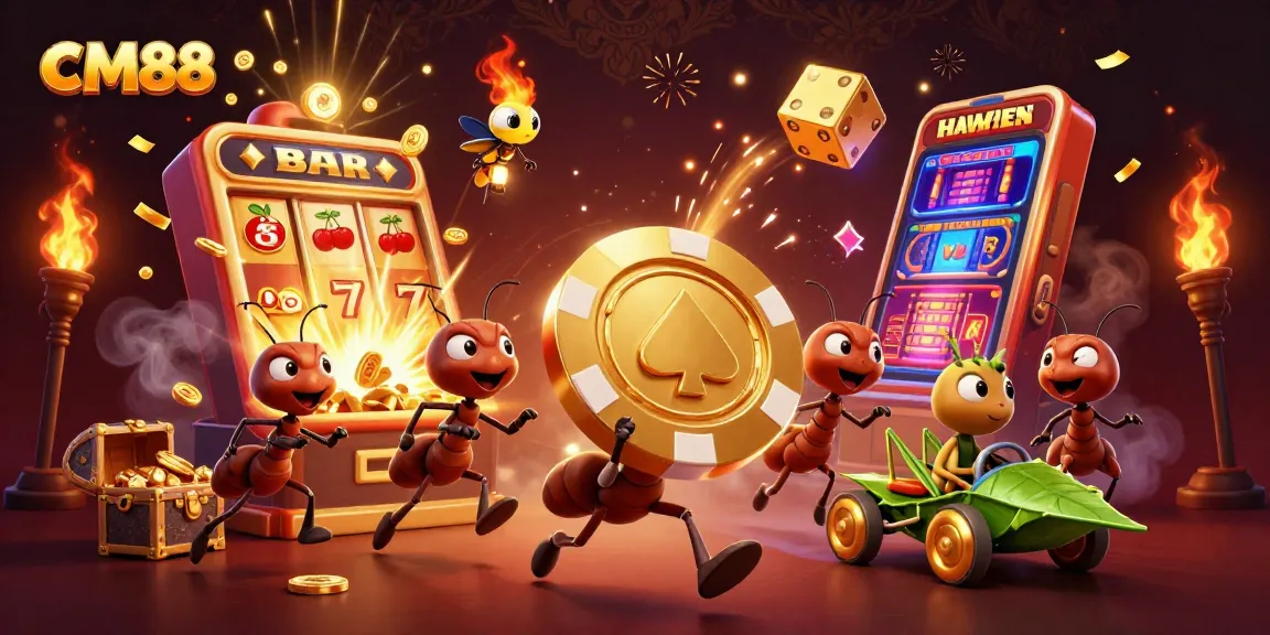 Experience a thrilling CM88 heist with ants, a firefly lookout, and a grasshopper driver surrounded by a vibrant casino atmosphere.