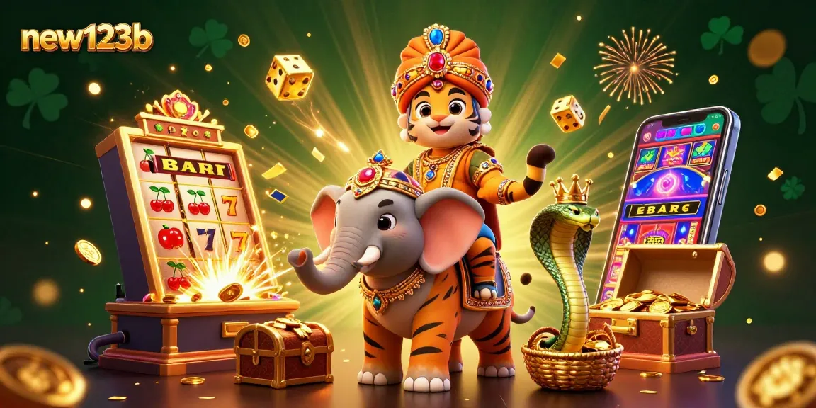 Experience thrilling jackpots with new123b in this vibrant 3D casino scene packed with excitement.