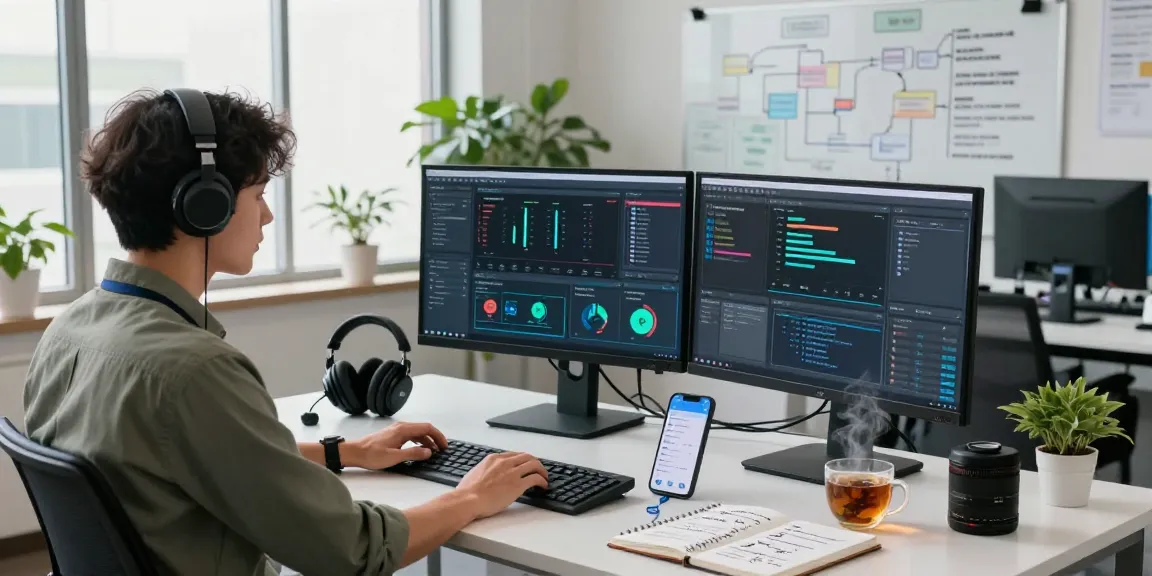 AI detector analysis in a modern workspace with multiple screens and data visualizations.