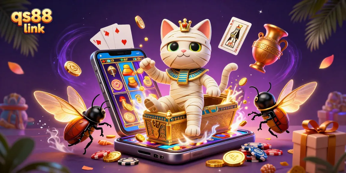 Experience the thrills with qs88 link as the Egyptian mummy cat reveals big casino wins with vibrant slots and games.