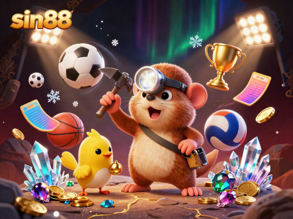 Experience the thrilling adventures of sin88 with a treasure hunter mole in a vibrant 3D casino scene.