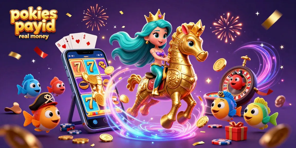 Play pokies payid real money with colorful slot games, coins, and festive energy.
