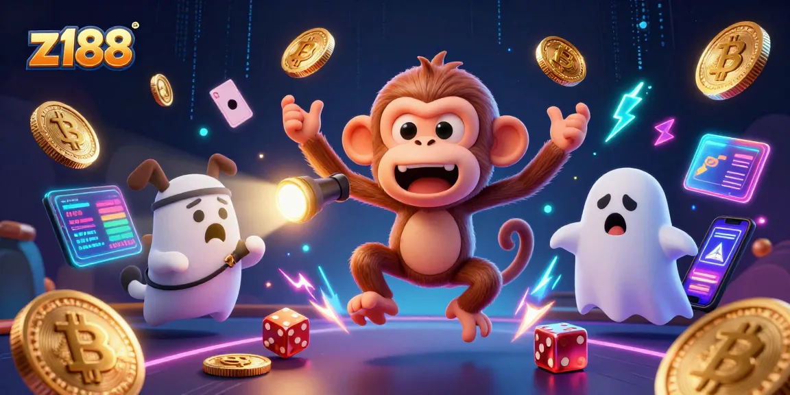 Experience thrilling gaming with z188 in this energetic casino illustration featuring playful characters.
