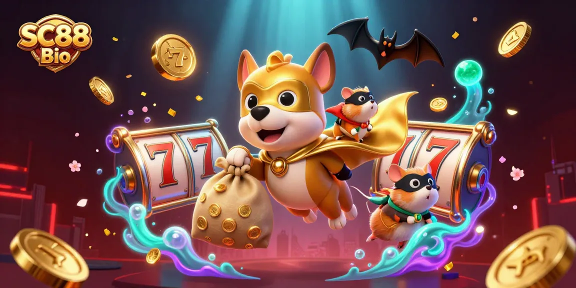 Experience excitement with SC88 Bio and its vibrant casino-themed illustration featuring dynamic characters and game elements.