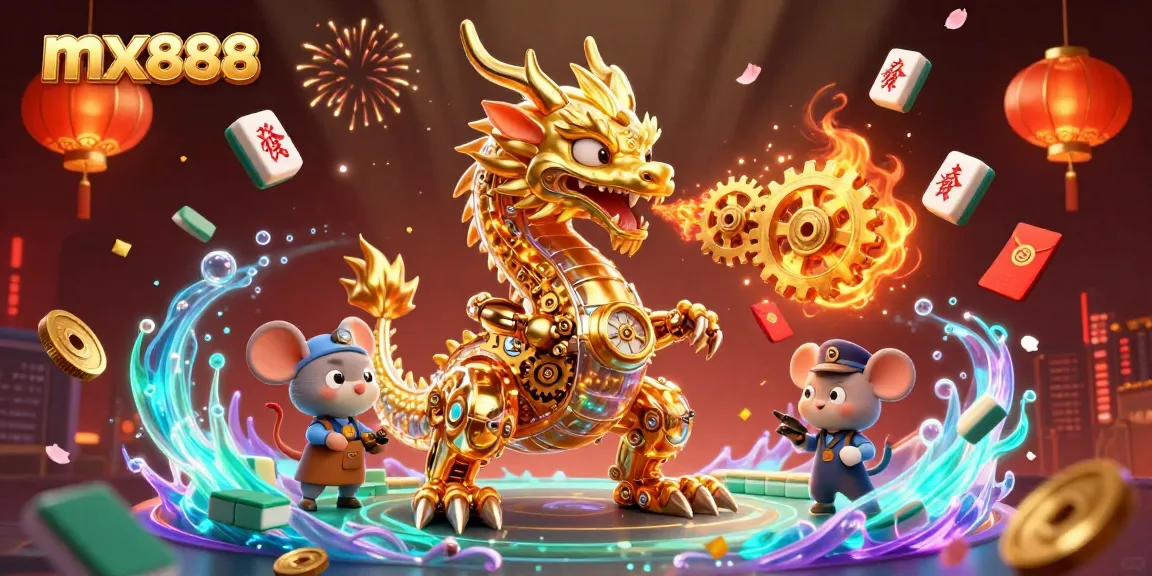 Experience thrilling gaming with mx888, featuring a golden dragon and vibrant casino elements.