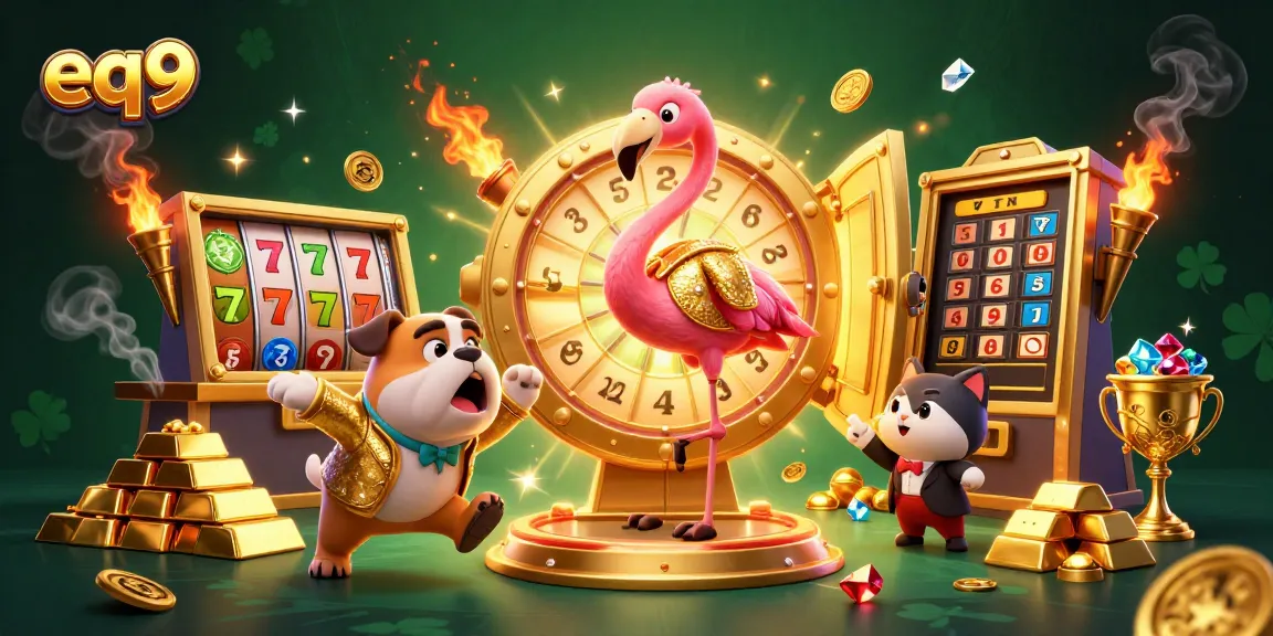 Spin the giant prize wheel at eq9 for thrilling rewards and dazzling treasures in this vibrant casino scene.