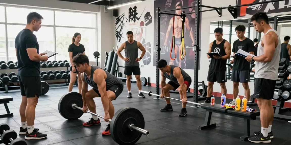 Kraftsportler in Aktion im dynamischen Fitnessstudio des Anabolika Shop Deutschland, die Krafttraining und Teamarbeit demonstrieren.