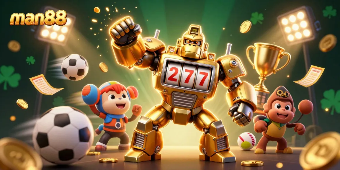 Experience thrilling wins with man88 at this vibrant 3D casino illustration showcasing energetic gameplay.