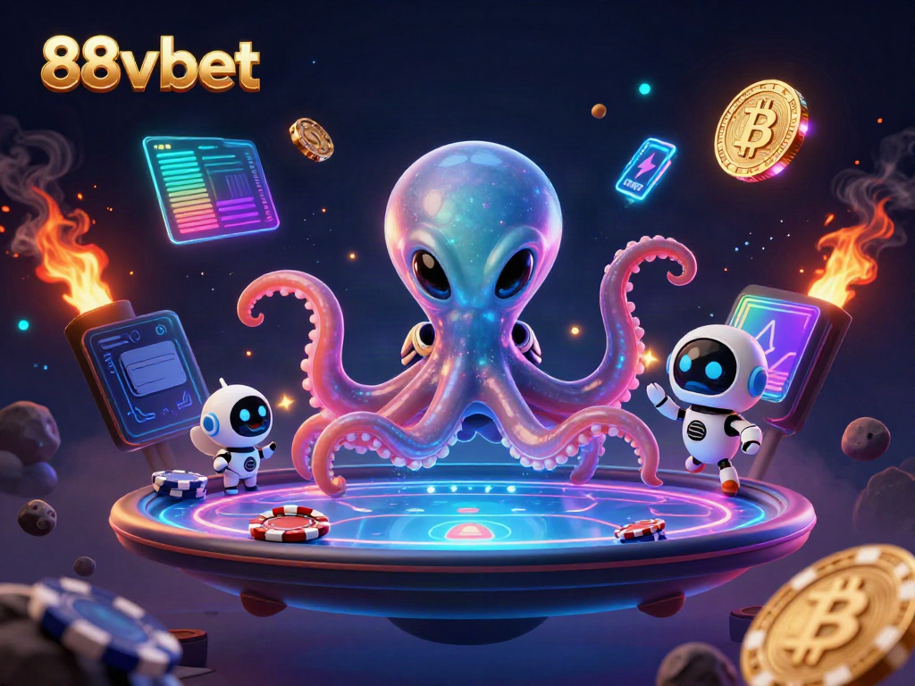 Experience excitement with 88v bet in a dynamic alien-themed poker scene featuring vibrant cosmic elements.