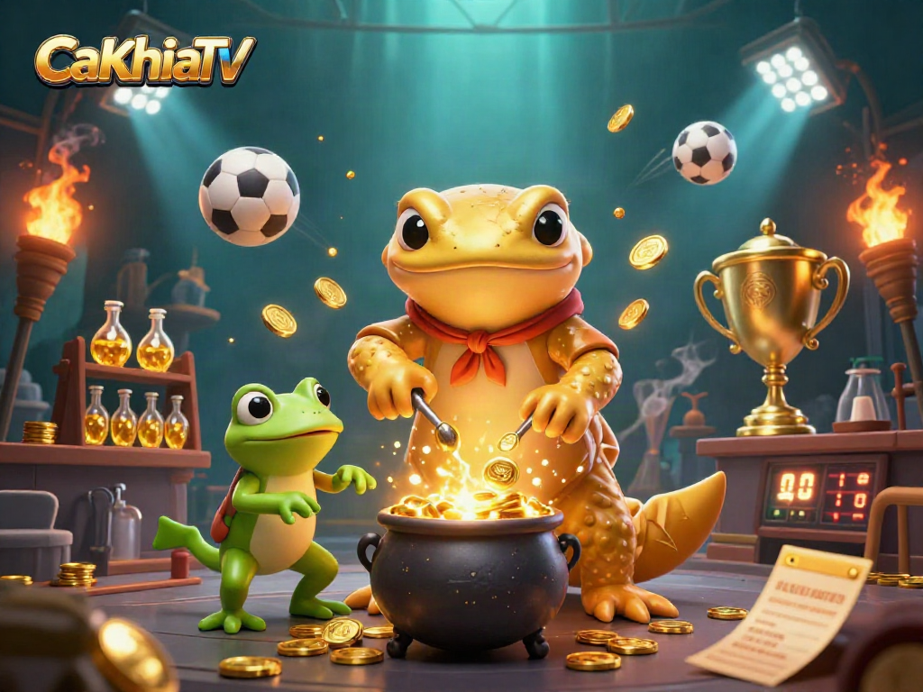 Bet on CaKhiaTV for thrilling sports action with golden elements in a dynamic illustration