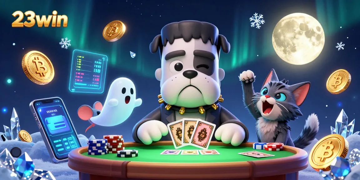 Engage with 23win's thrilling casino experience featuring a vibrant 3D illustration with unique characters.