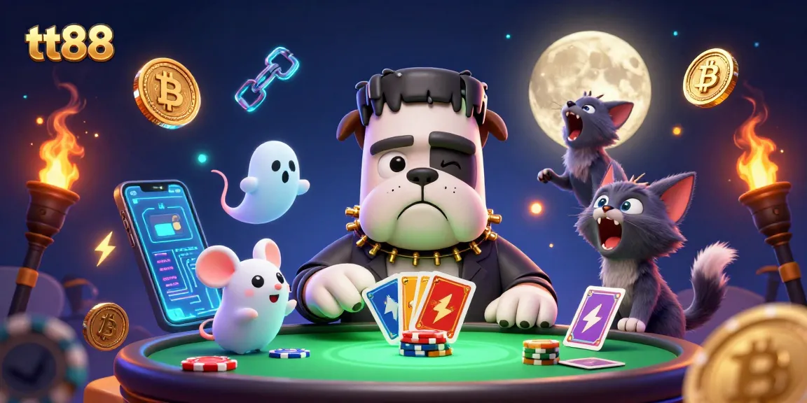 Engage in thrilling gaming at tt88 with a lively scene featuring fun characters and vibrant casino elements.