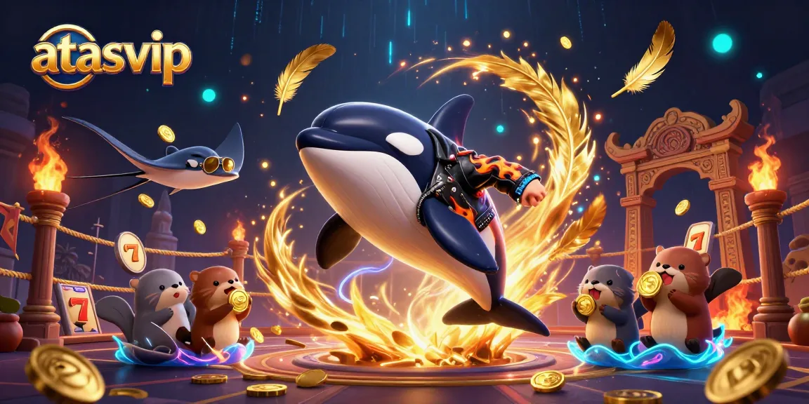 Experience excitement with atasvip as cartoon characters celebrate casino wins amidst vibrant gaming elements.
