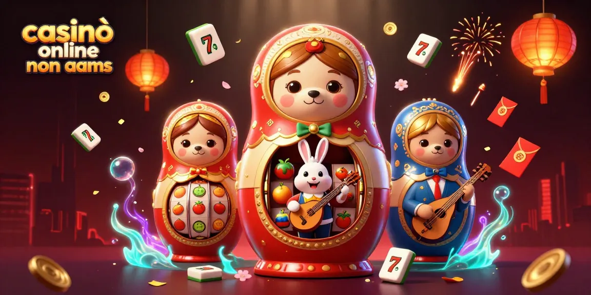 Gioca nel casinò online non aams con divertenti orsi russi e simboli fortunati in un'illustrazione vivace.