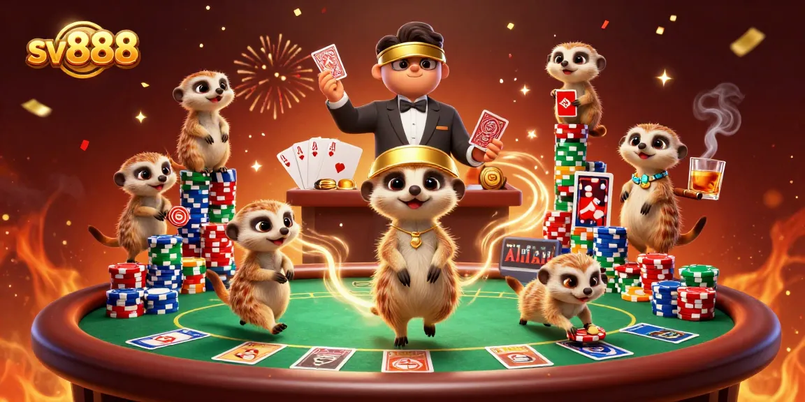 Experience winning thrills at sv888 with meerkats managing a vibrant casino scene packed with poker action.