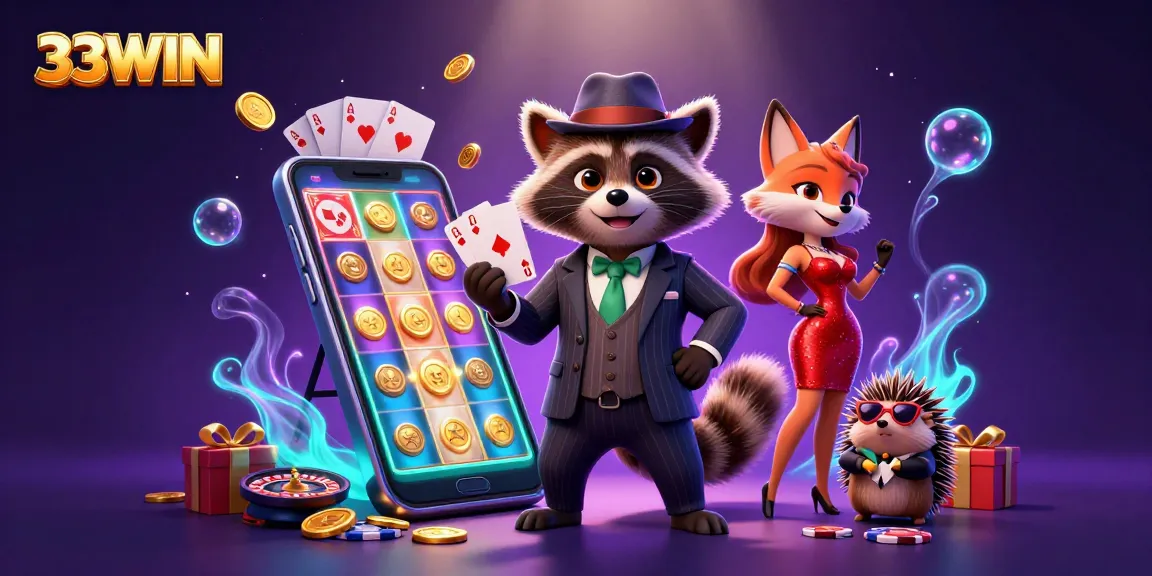 Experience the thrill of gaming at 33WIN with a captivating 3D casino scene featuring dynamic characters and vibrant casino elements.