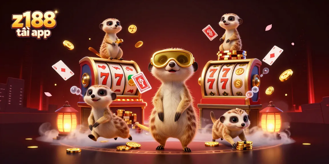 Experience the excitement of z188 tải app as meerkats run a bustling casino with games and riches.