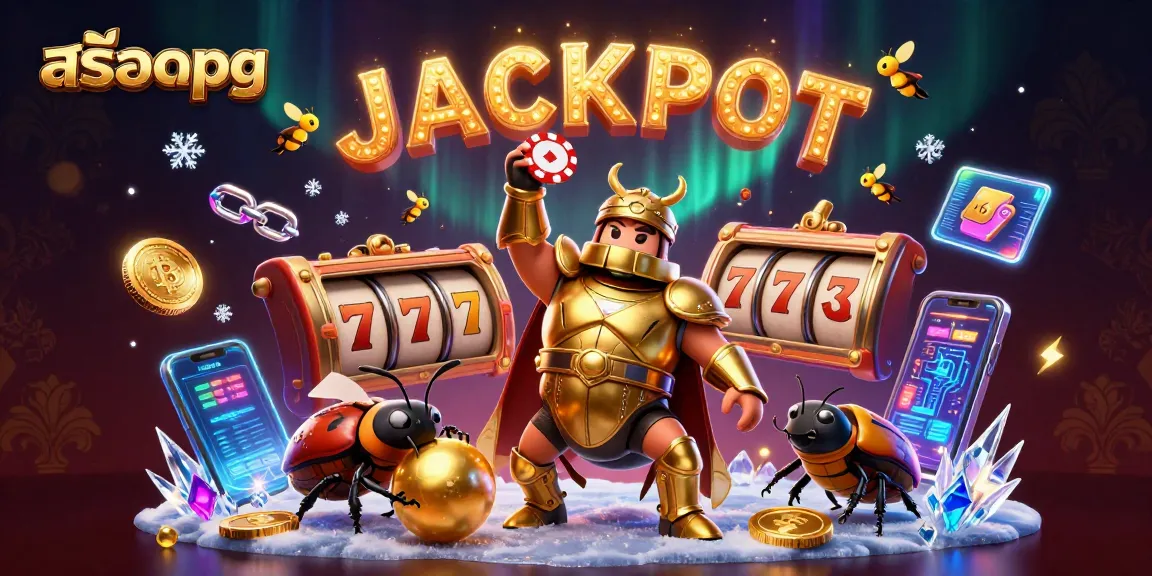 Experience thrilling gameplay with สล็อตpg as our heroic beetle wins big, surrounded by vibrant casino elements.