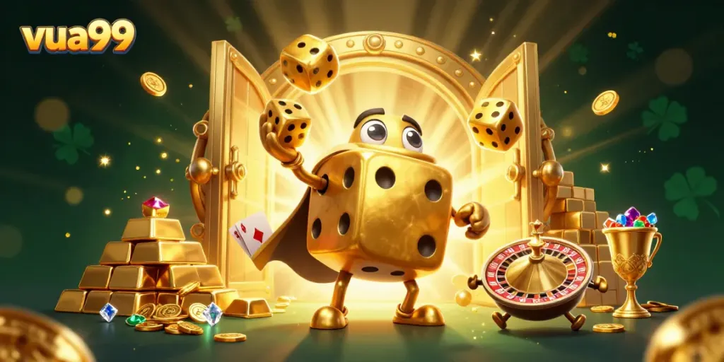 Join the action at vua99 with the golden dice golem, showcasing the thrill of jackpot gaming.
