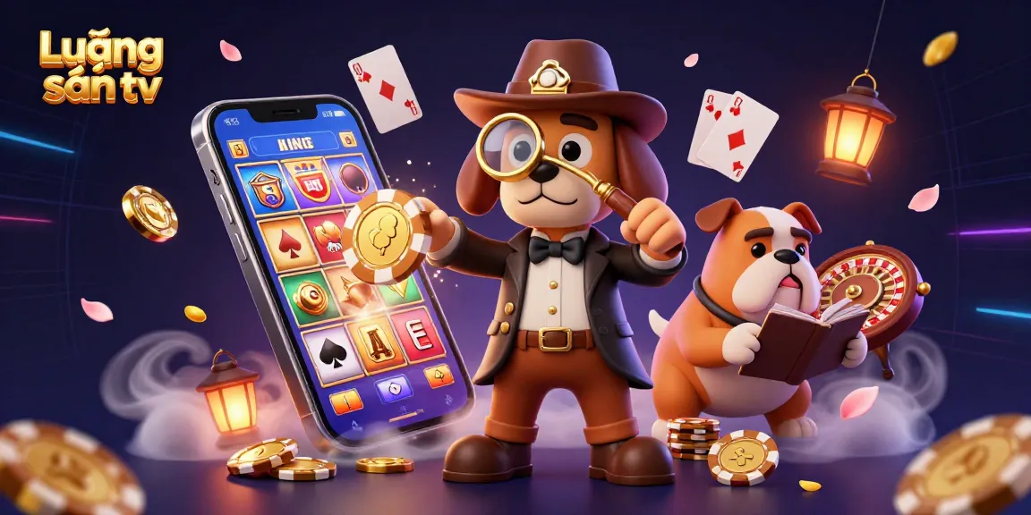 Lương sơn tv showcases a lively scene with a detective and a bulldog surrounded by casino elements, enriching the treasure hunt.