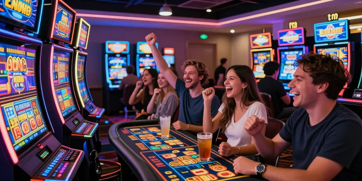 Exciting moments at non gamstop casinos with friends celebrating wins and enjoying diverse gaming options.