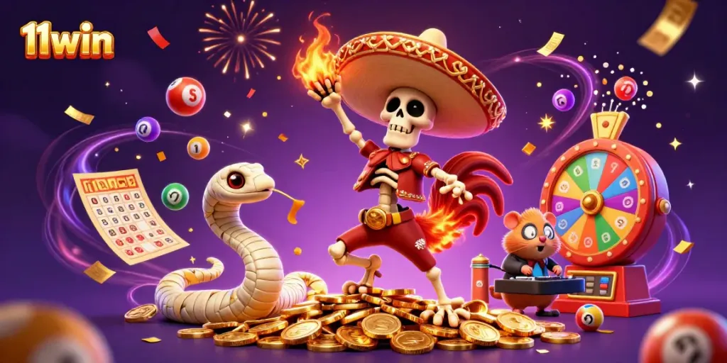 Engage with exhilarating 11win casino gameplay, featuring vibrant celebration elements and lively characters.