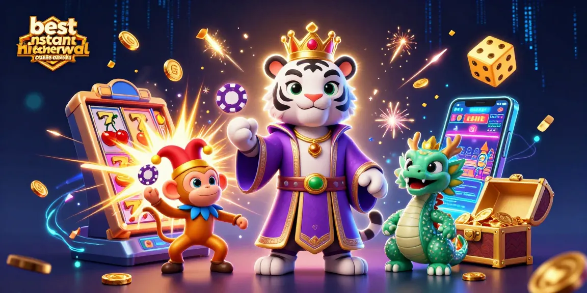 Play and win at the best instant withdrawal casinos Australia with vibrant 3D characters and casino elements.