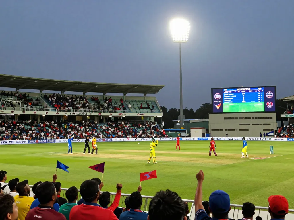 Exciting T20 World Cup scene showcasing crickex action with players and cheering fans.