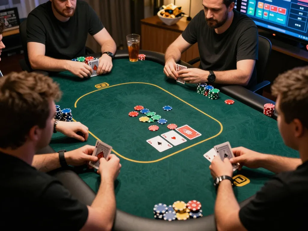 Players placing bets in an online poker game at RR88, showcasing vibrant gaming atmosphere and strategic gameplay.