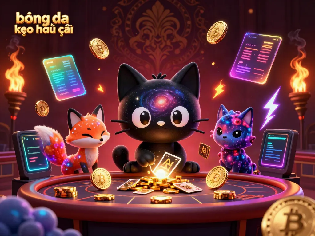 Experience the vibrant action of bóng đá kèo nhà cái with dynamic cosmic characters and shimmering cryptocurrency elements.