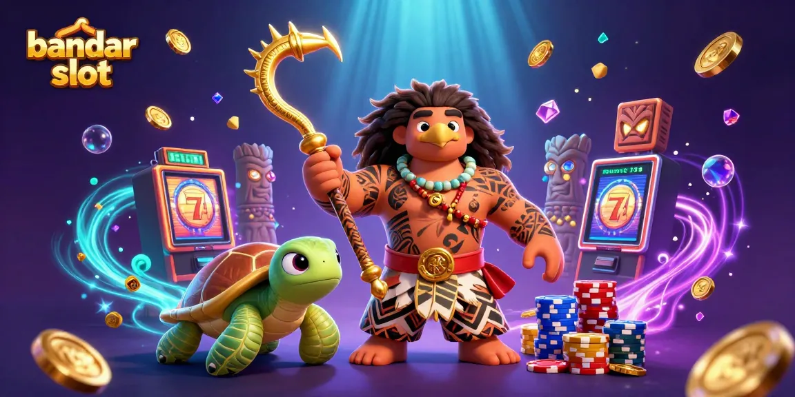 Engaging scene of bandar slot with a Maui-style demigod and turtle amidst dynamic game elements.