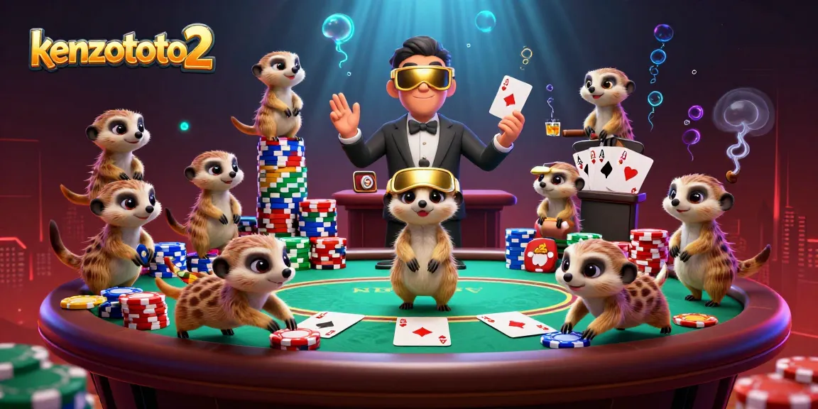 Kenzototo2 memperlihatkan koloni meerkat menjalankan kasino dengan berbagai elemen poker dan cahaya menarik.