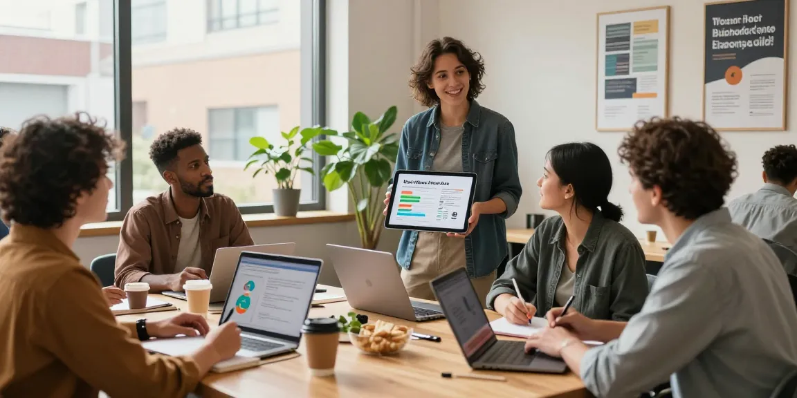 Engaged team discussing Winbox agent opportunities in a vibrant co-working space.