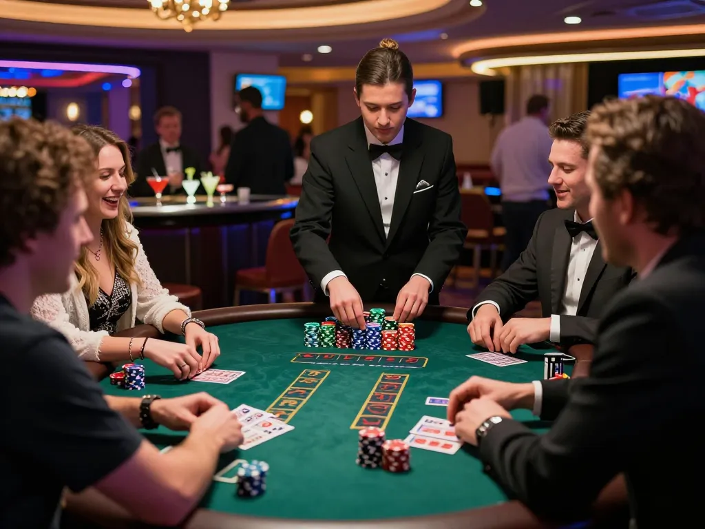 Players celebrating with chips at the sunwingo blackjack table, showcasing strategic gameplay