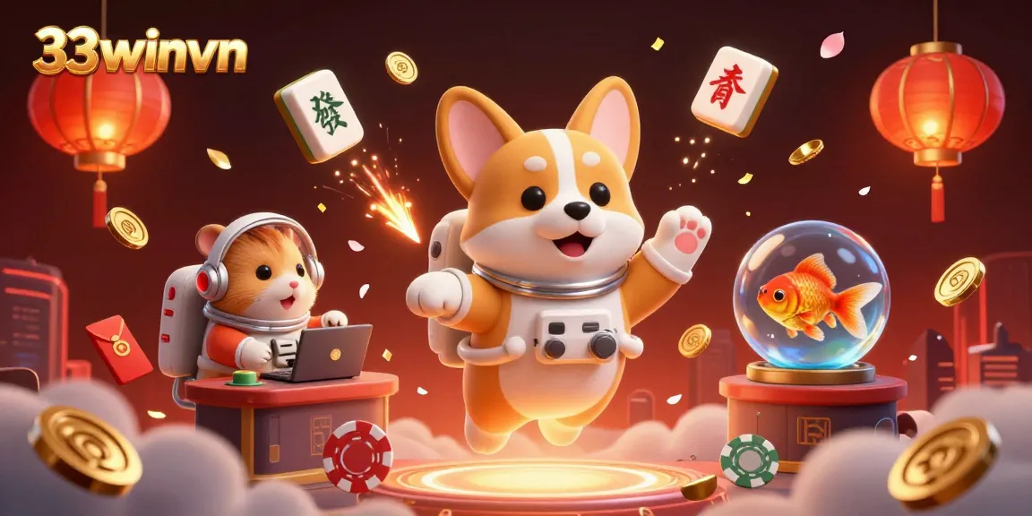 Experience thrilling wins at 33winvn with a 3D cartoon astronaut enjoying a vibrant casino