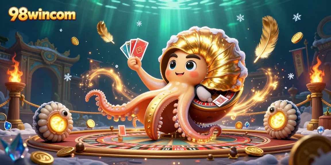 Engage in thrilling games at 98wincom with a vibrant casino scene featuring roulette and cards.