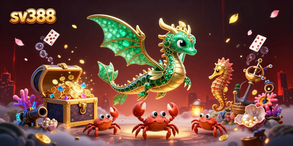 Experience thrilling gameplay with sv388, featuring vibrant sea dragon and crabs amidst casino treasures.