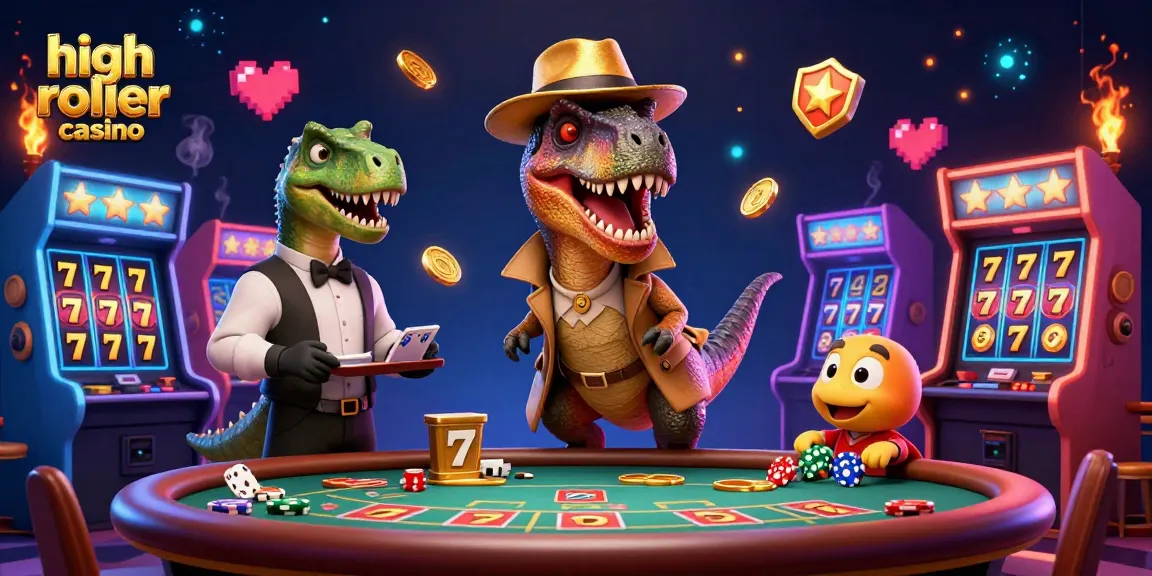 Experience thrilling gameplay at a high roller casino with cartoon dinosaurs competing at the blackjack table.