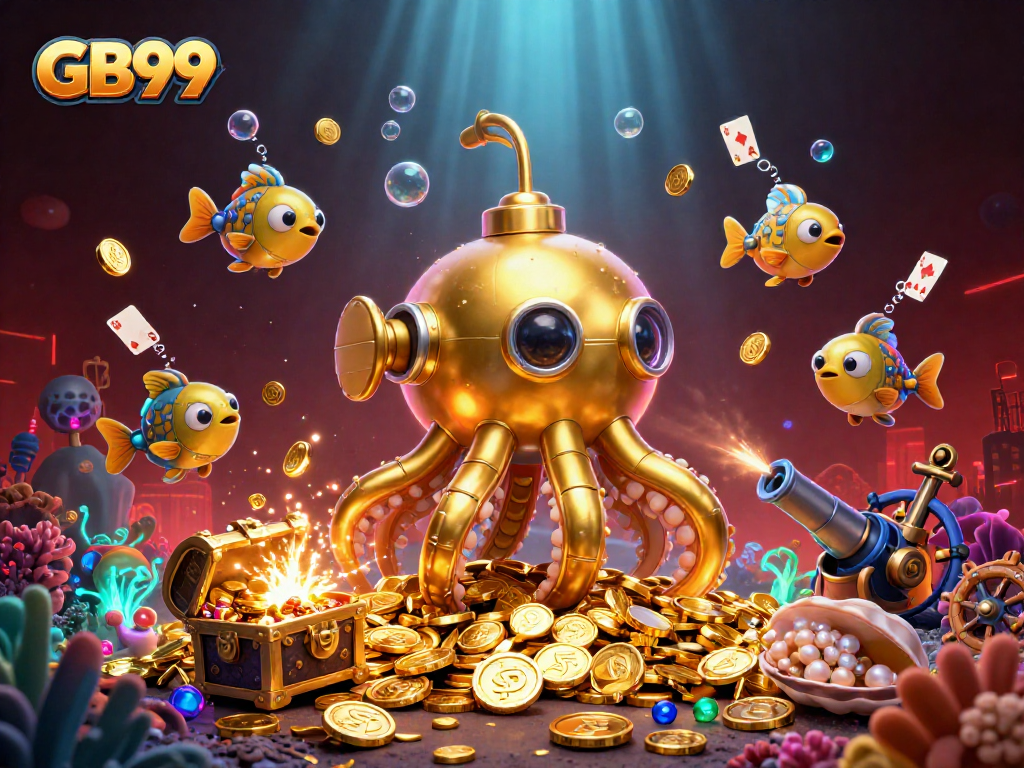 Engage with the thrilling world of GB99 while the golden kraken submarine surges through a bounty of coins.